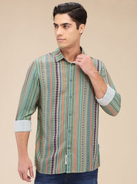 Being Human Men Spread Collar Vertical Striped Cotton Slim Fit Casual Shirt