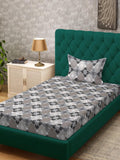 KLOTTHE Grey Geometric Cotton Single Bedsheets