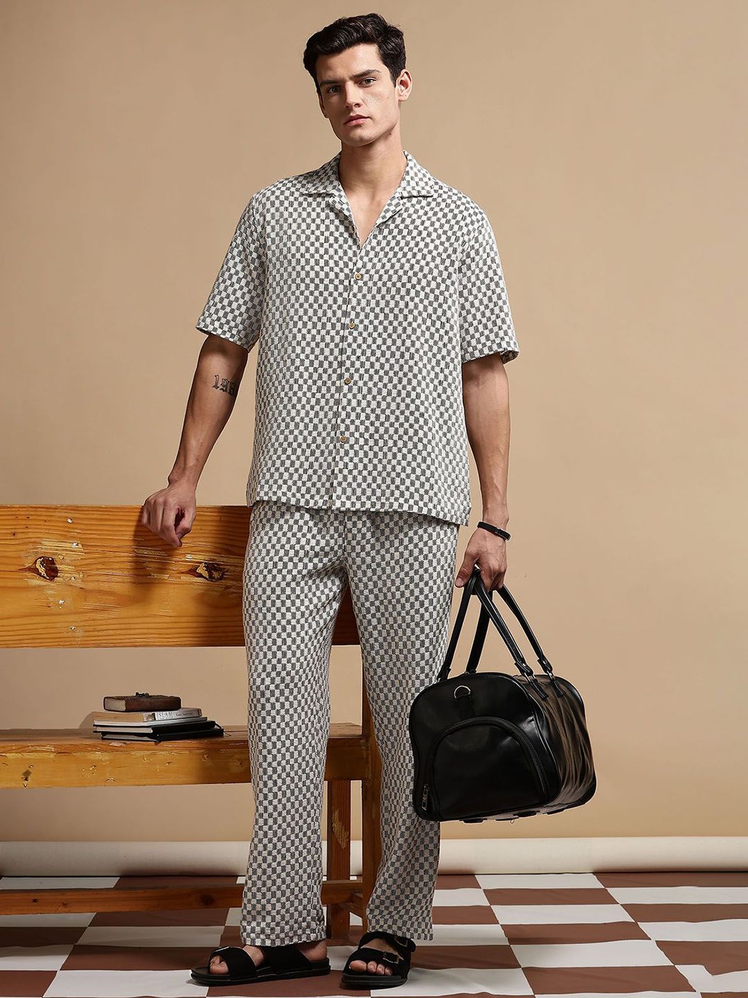 Eszett Checked Pure Cotton Shirt Collar With Trousers Co-Ord Set