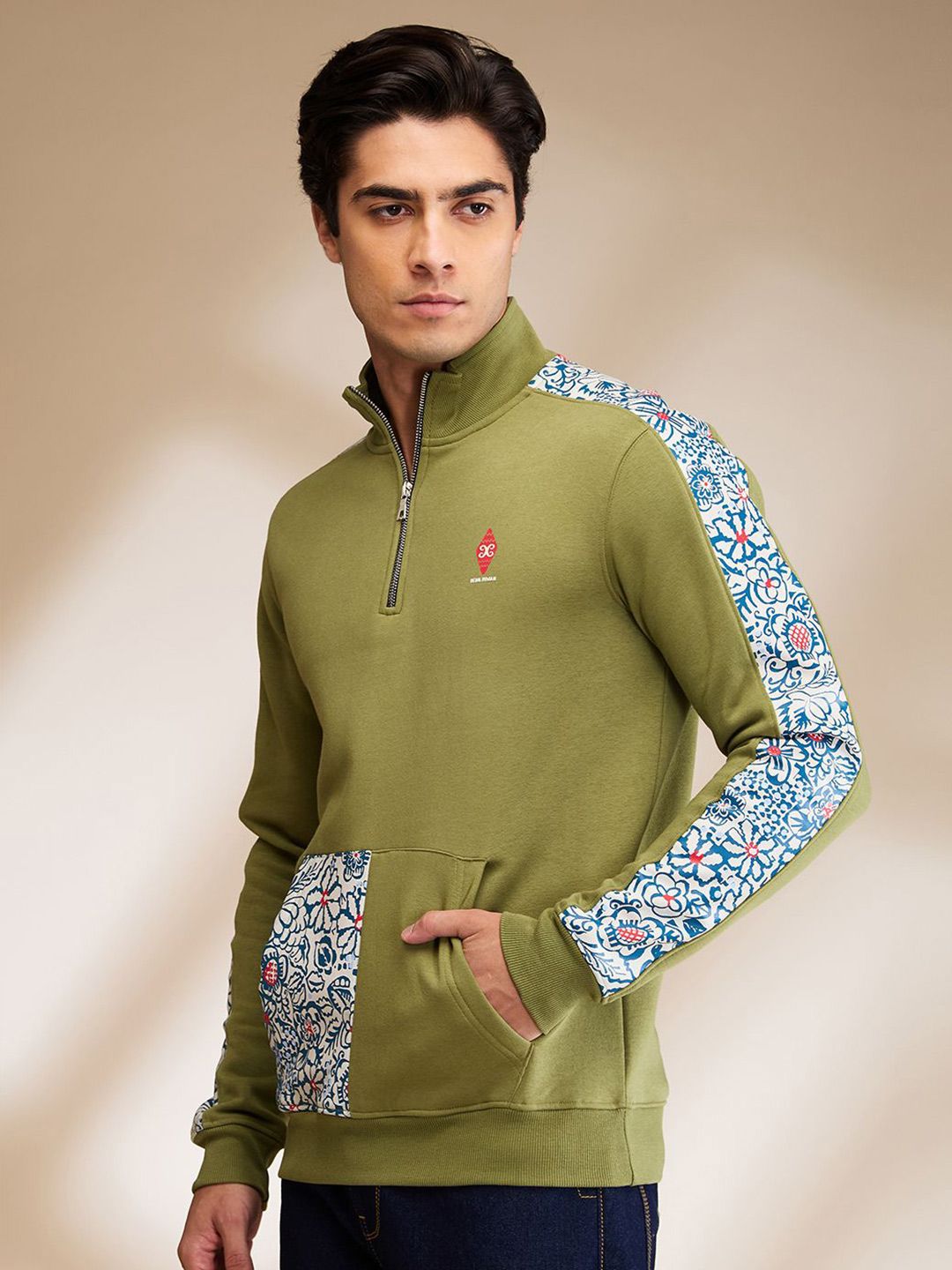 Being Human Men Floral Printed High Neck Cotton Pullover Sweatshirt