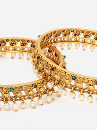PANASH Set Of 2 24 CT Gold Plated Handcrafted Antique Bangles