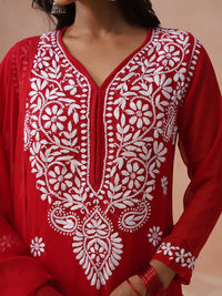 House of Chikankari Women Embroidered Chikankari Georgette Kurta