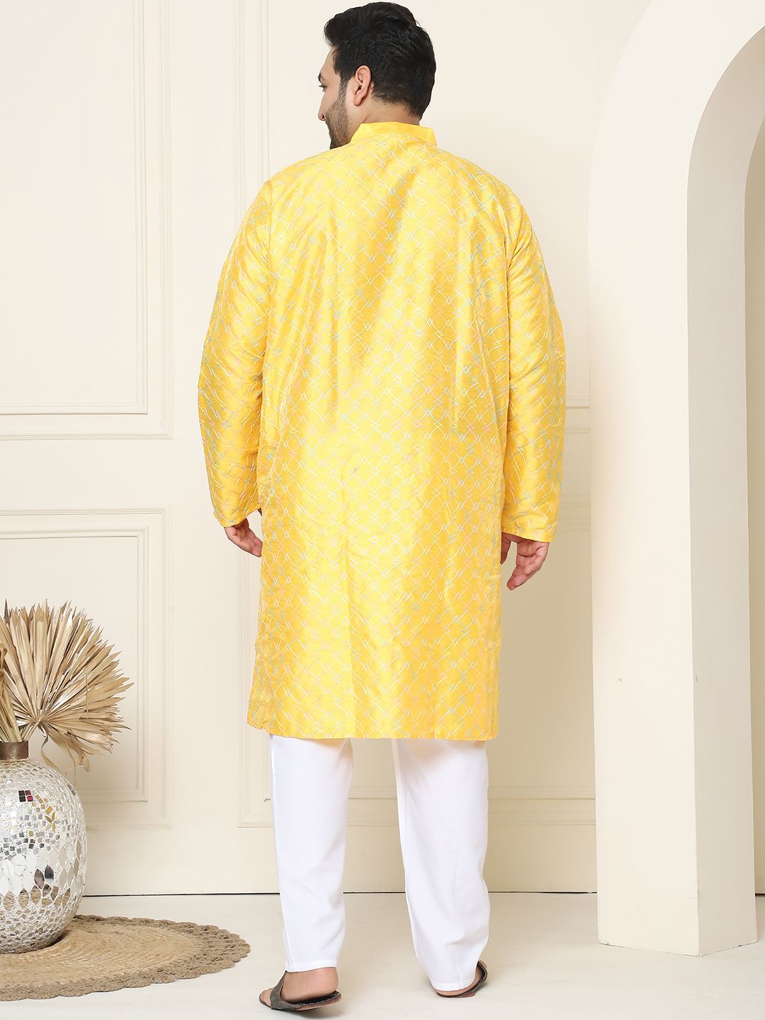 SOJANYA PLUS Geometrik Sulam Benang Kerja Sutera Kurta Lurus Kapas dengan Piyama