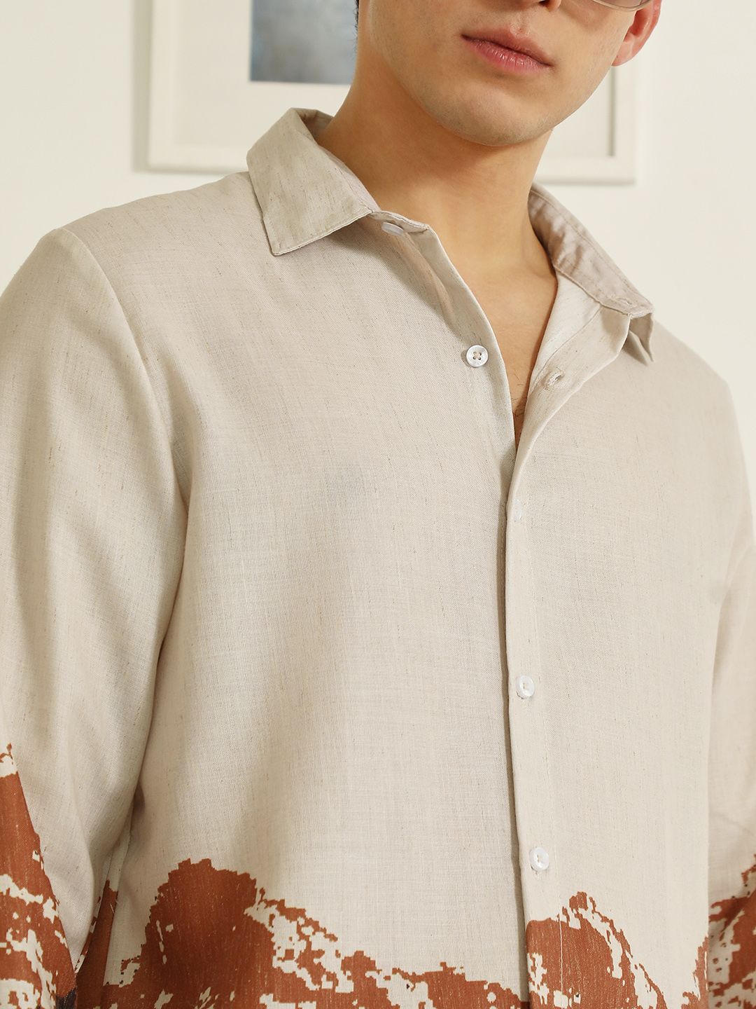 Campus Sutra Comfort Abstract Mountain Printed Spread Collar Casual Shirt