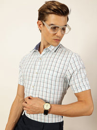 Thomas Scott Men Smart Cutaway Collar Tartan Checked Cotton Formal Shirt