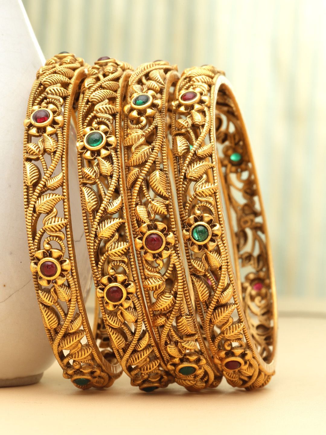 PANASH- Set Of 4 24 CT Gold-Plated Handcrafted Antique Bangles