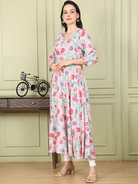 W Women Floral Printed Flared Sleeves Anarkali Kurta
