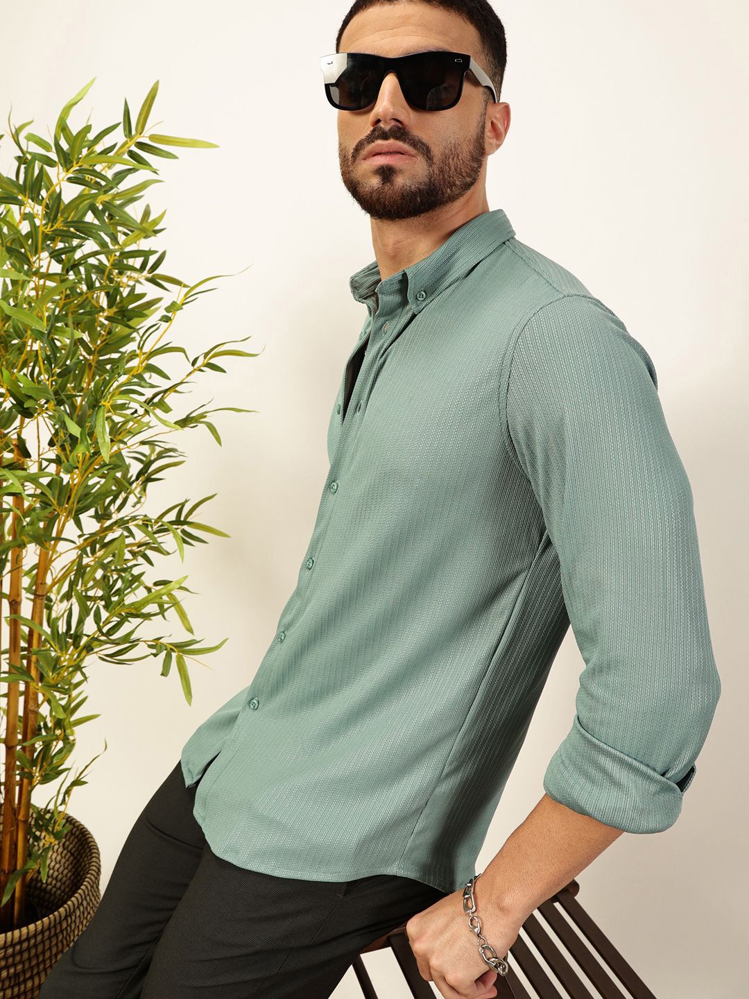 Thomas Scott 
Men Premium Slim Fit Vertical Stripes Textured Casual Shirt