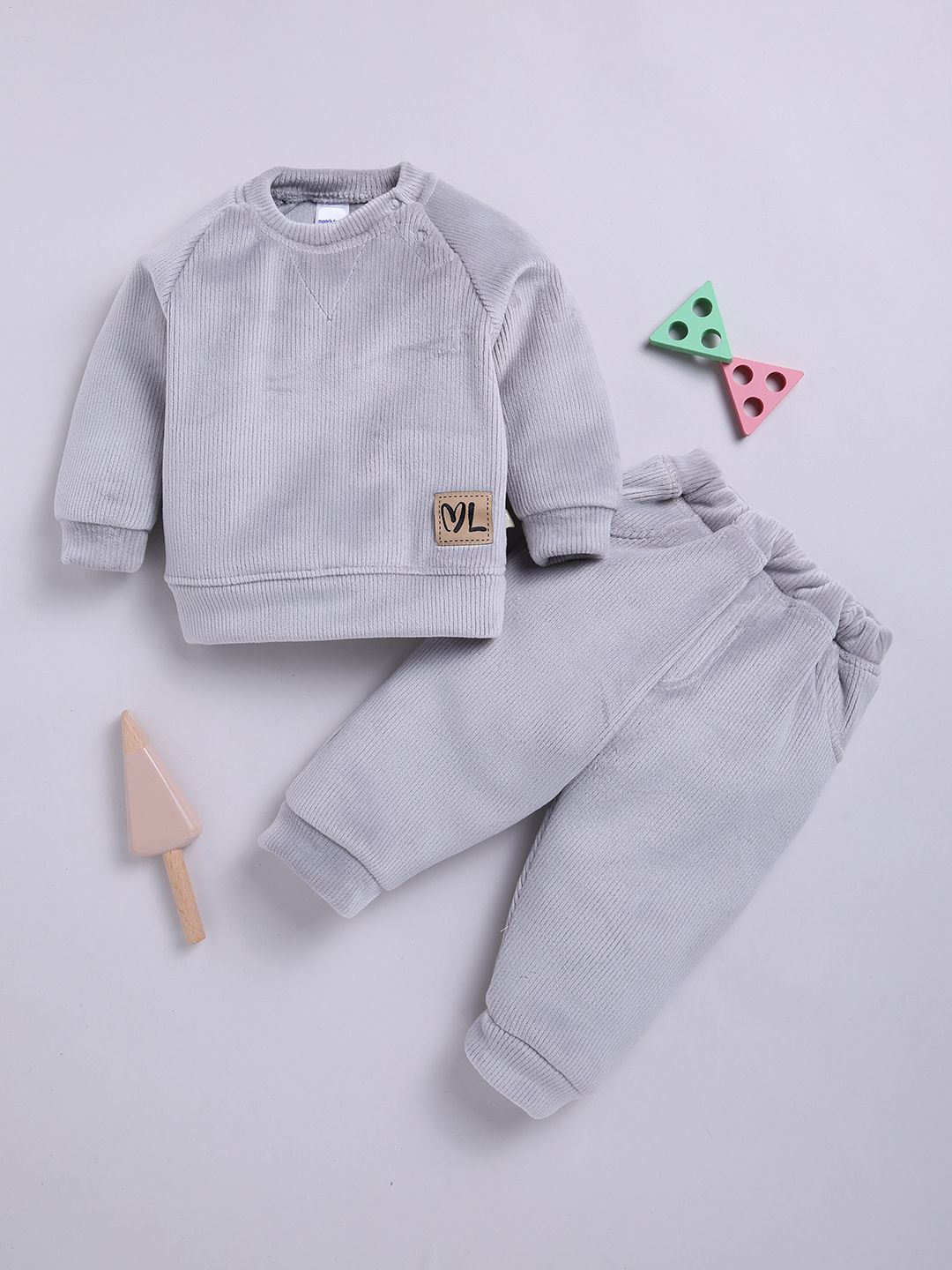 Moms Love Infant Boys Ribbed Velvet-Finish Pure Cotton Sweatshirt With Joggers