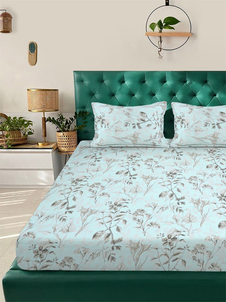 Myntra Elegant Homes Green Floral Printed Dilengkapi 400 TC King Bedsheet Dengan 2 Sarung Bantal