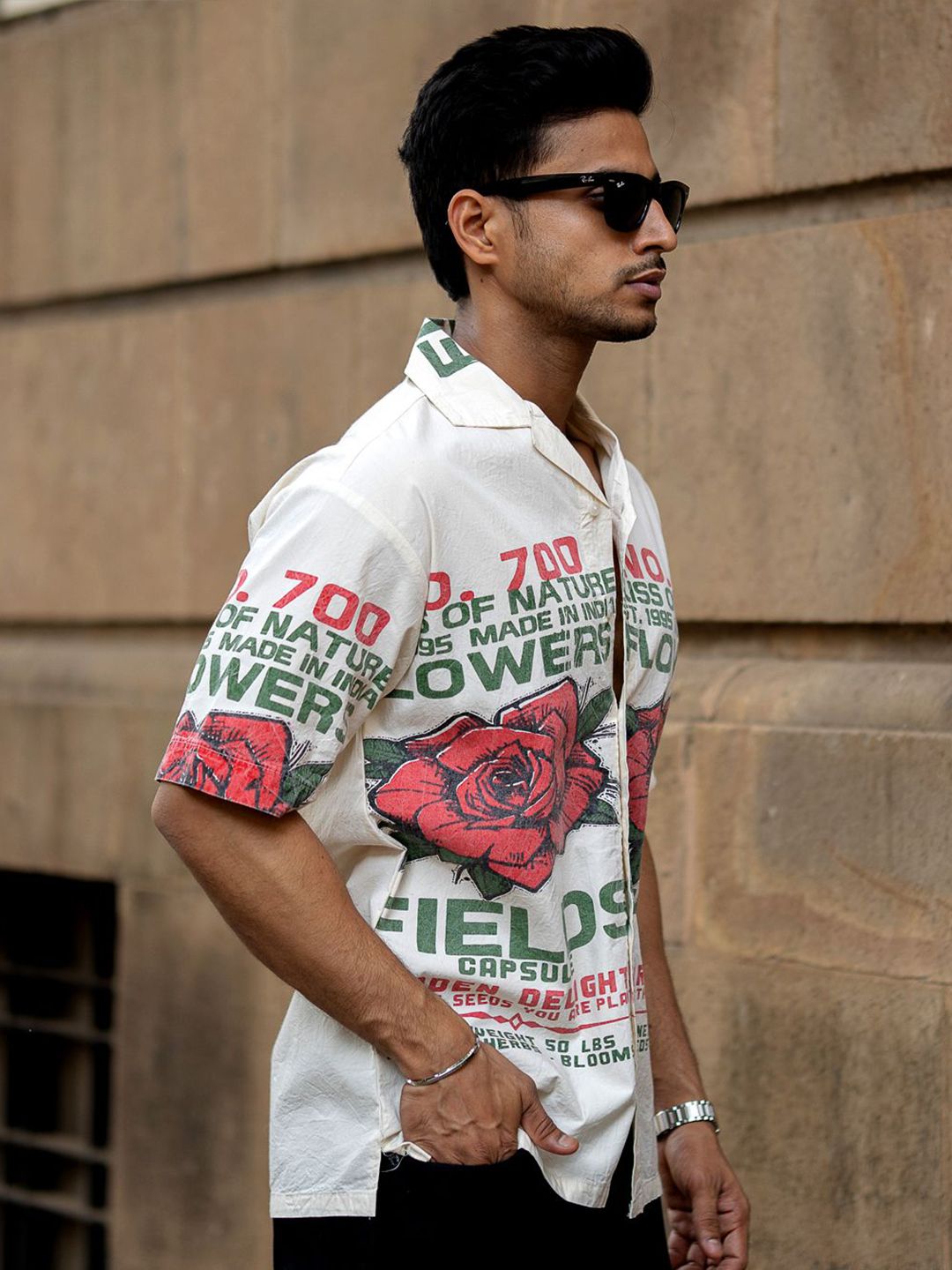 Powerlook Men Relaxed Fit Typography Printed Cuban Collar Cotton Casual Shirt