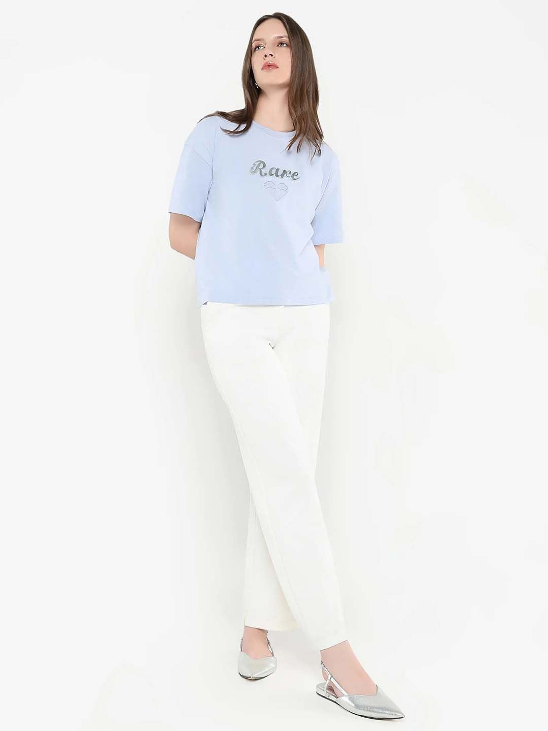 RAREISM Women Graphic Printed Round Neck Cotton Relaxed Fit T-shirt
