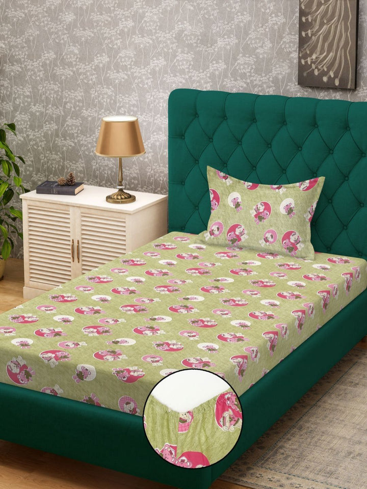 Myntra Elegant Homes Green Printed Cotton 400 TC Fitted Single Bedsheet Set-2.25mX1.50m