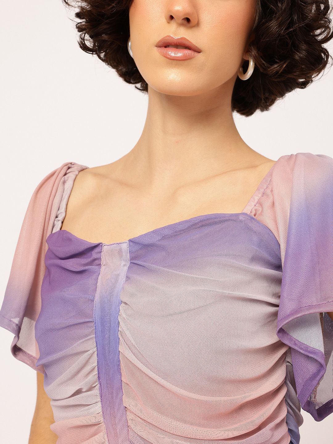 DressBerry Lavender Hues Tie & Dye Ruched Bodycon Mini Dress