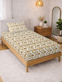 KLOTTHE Kuning & Hijau Bercetak 300 TC Cadar Single Dengan Sarung Bantal- 2.25 m x 1.5 m