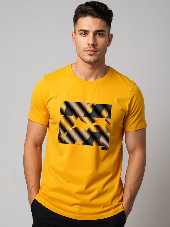 ADRO Abstrak Bercetak Lengan Pendek Baju-T Kapas Regular Fit