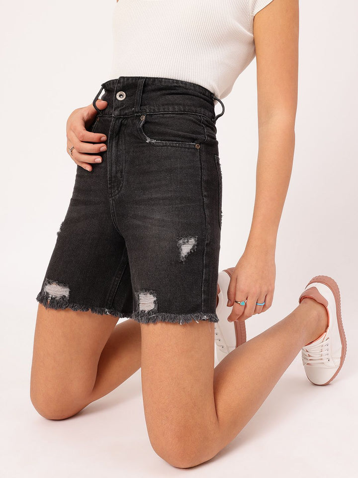 DressBerry Women Urban Chic Ripped Frayed Denim Shorts