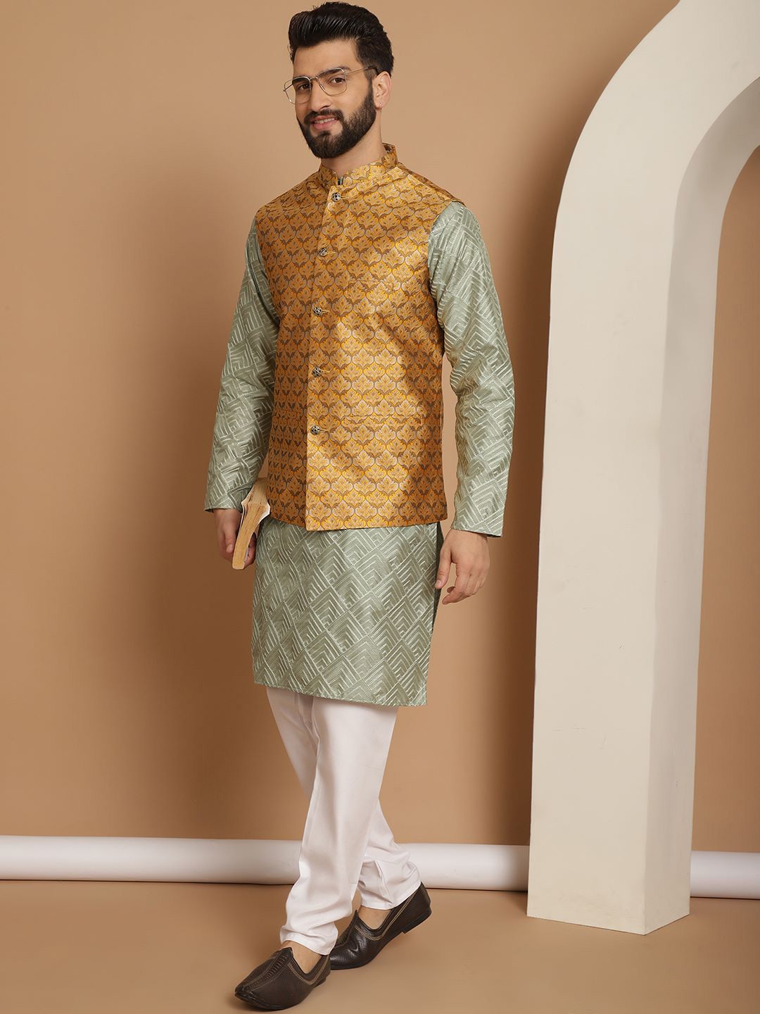 Anouk Embroidered Regular Silk Kurta with Churidar