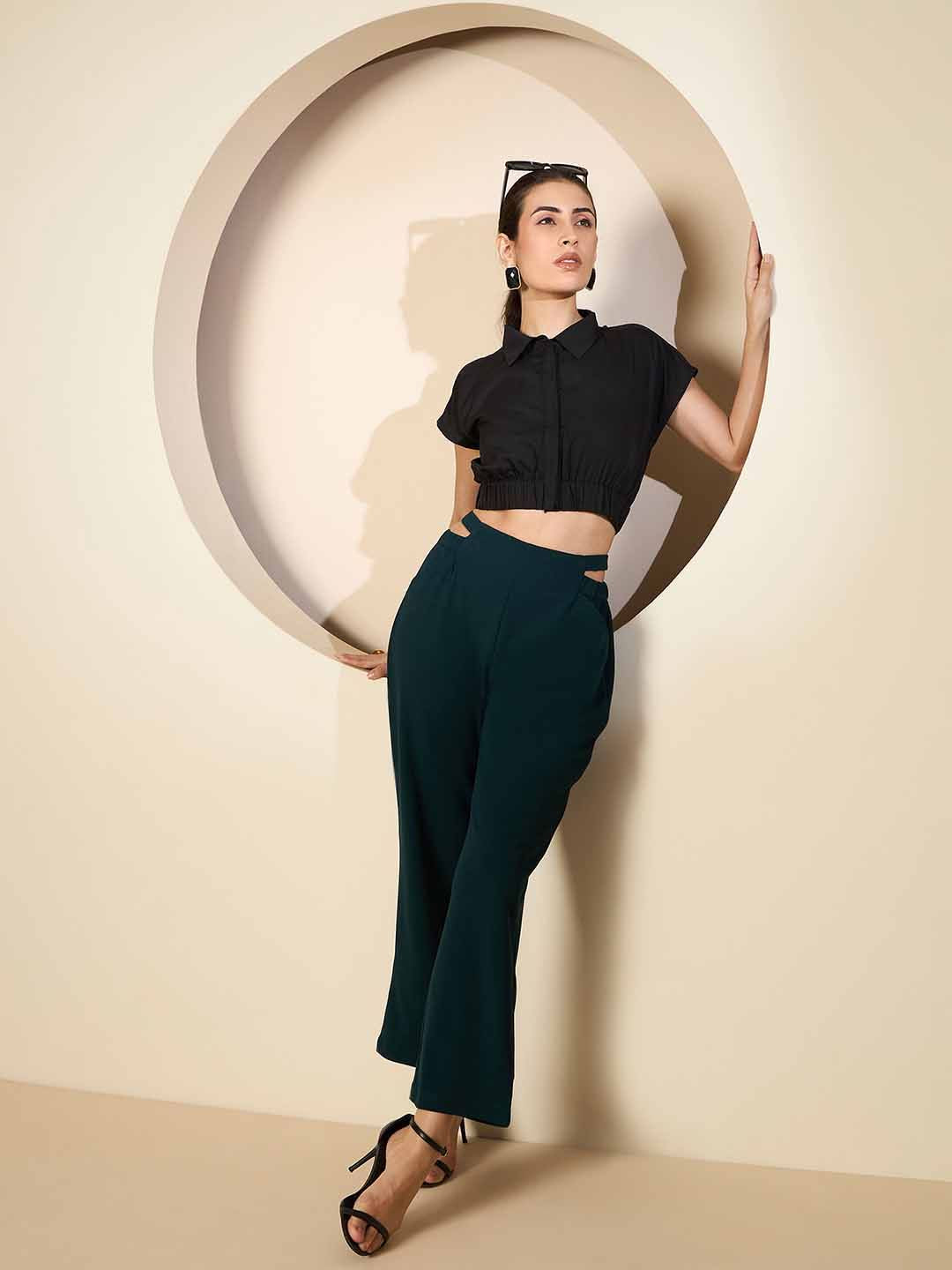 Antheaa Women Solid Smart High-Rise stretchable Trousers