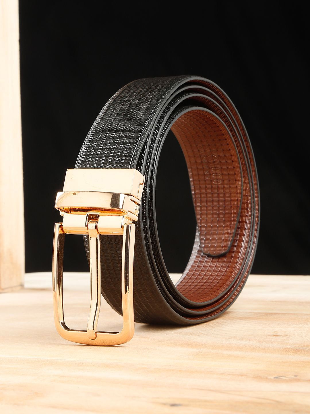 Teakwood Leathers Men Textured Leather Reversible Formal Belt