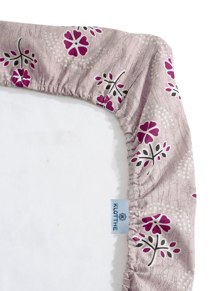 KLOTTHE Pink Floral Cotton Single Bedsheets