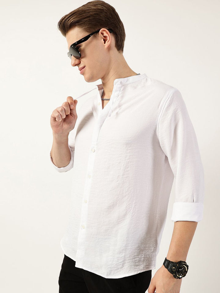 Thomas Scott Men Classic Mandarin Collar Solid Slim Fit Casual Shirt