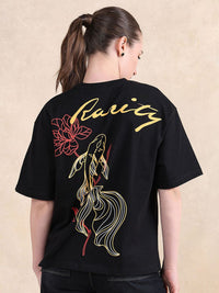 Rareism Women Graphic Graphic Printed Neck Cotton T-Shirt Berkekalan