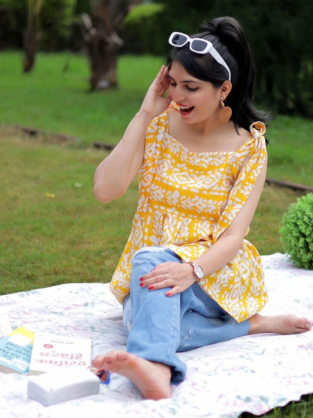 KALINI Ethnic Motifs Printed Square Neck Kurti