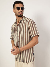 Thomas Scott Men Premium Spread Collar Vertical Striped Cotton Slim Fit Casual Shirt