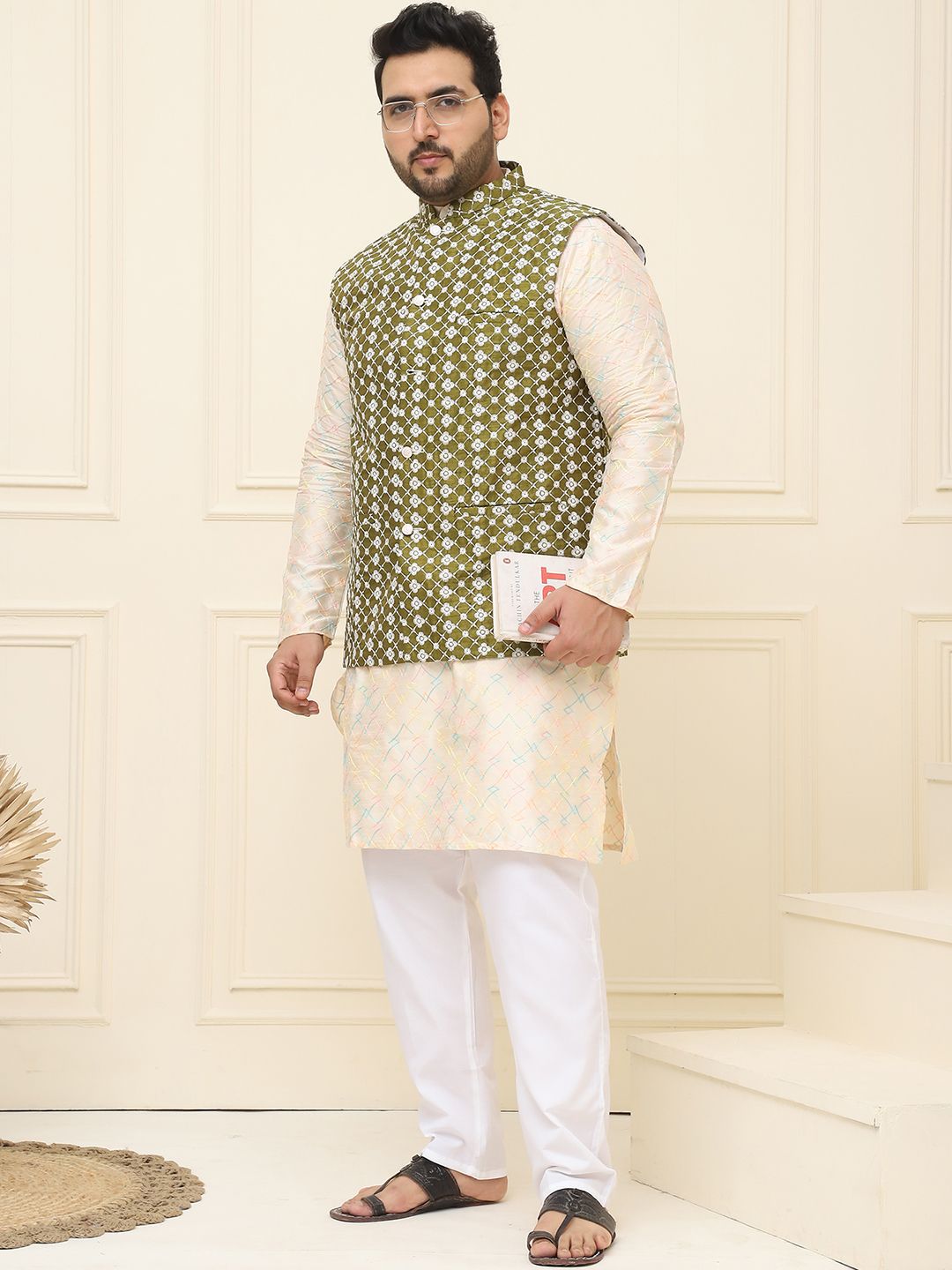 SOJANYA PLUS Jaket Sulam Lelaki Nehru Plus Size