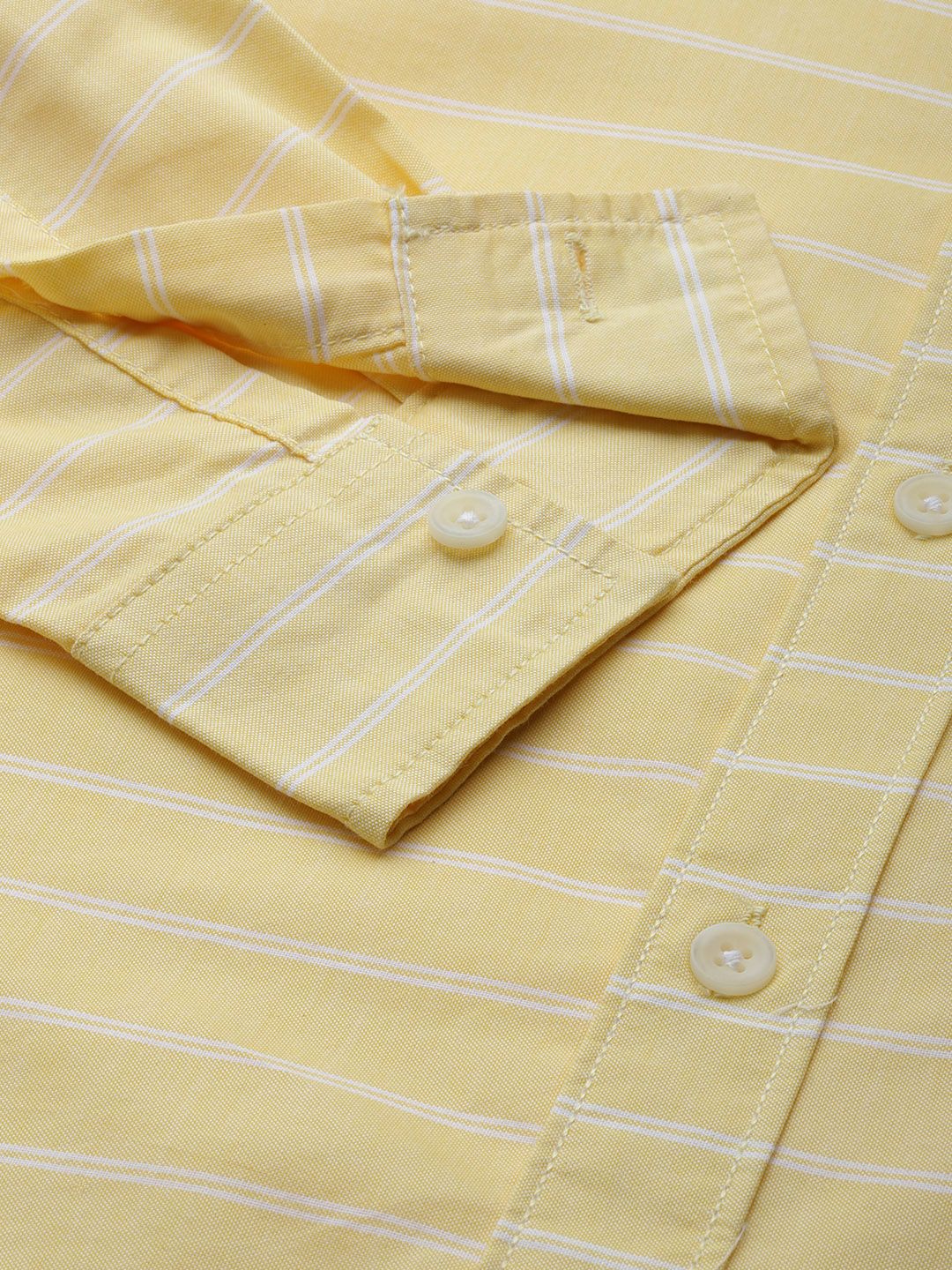 The Indian Garage Co Men Yellow Cotton Smart Slim Fit Striped Casual Shirt