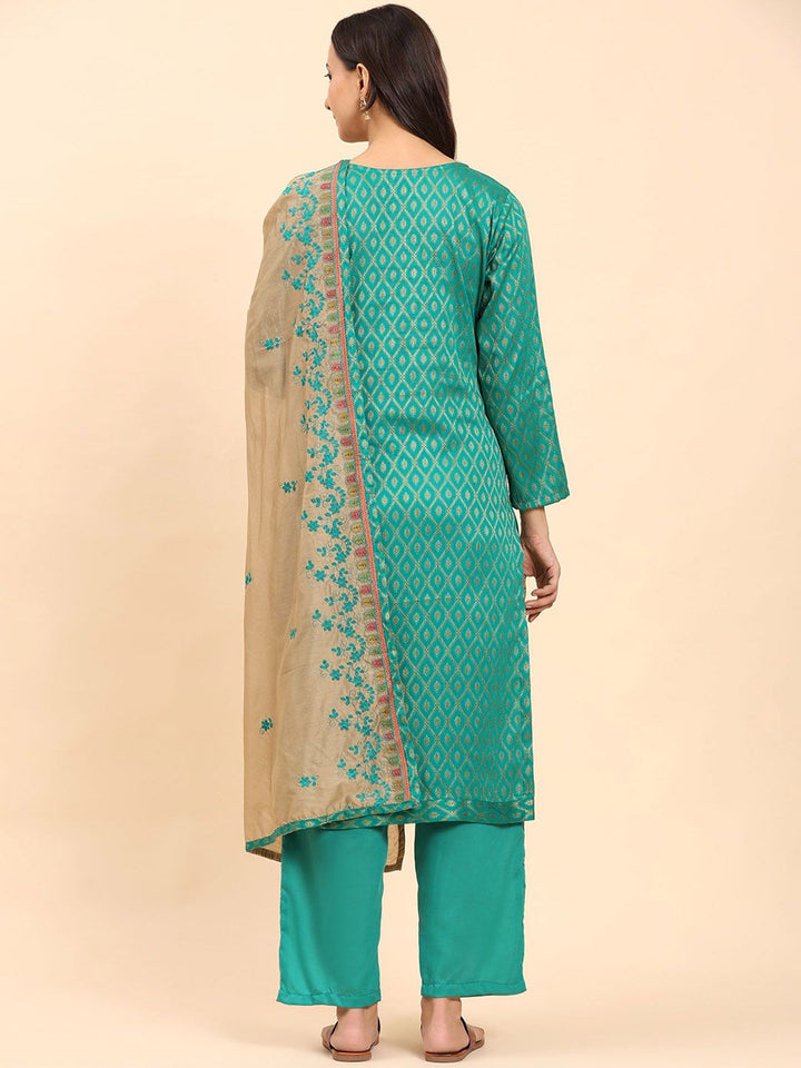 Mamicha Women Ethnic Motifs Embroidered Regular Thread Work Pure Cotton Kurta with Palazzos & With Dupatta