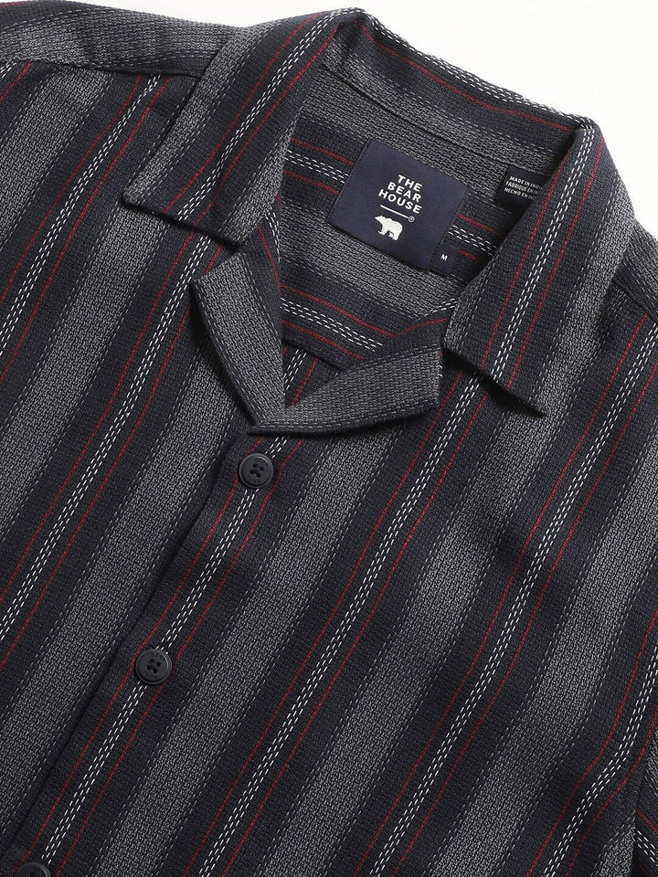 THE BEAR HOUSE Opaque Striped Pure Cotton Casual Shirt