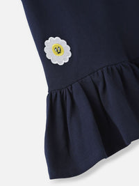 Nauti Nati A-Line Girls Blue Pique Cotton Applique Dress