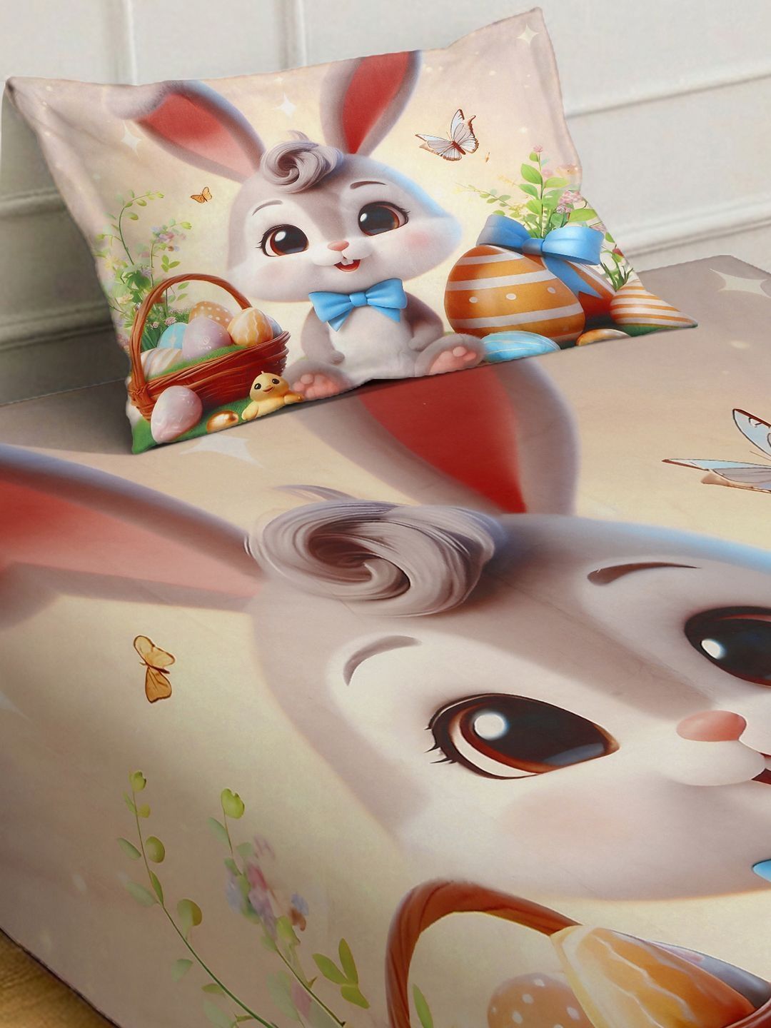 KLOTTHE Grey Cartoon Characters Polycotton Regular 300 TC Single Fine Bedsheets