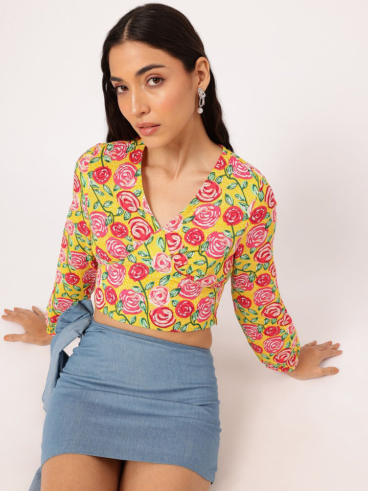 DressBerry Blush Blossom Floral Printed Empire Crop Top