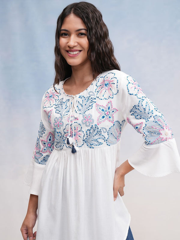 Vishudh Women Self Design Round Neck Top