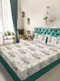 KLOTTHE Cream-Coloured Floral Printed Fitted 300 TC King Bedsheet With 2 Pillow Covers