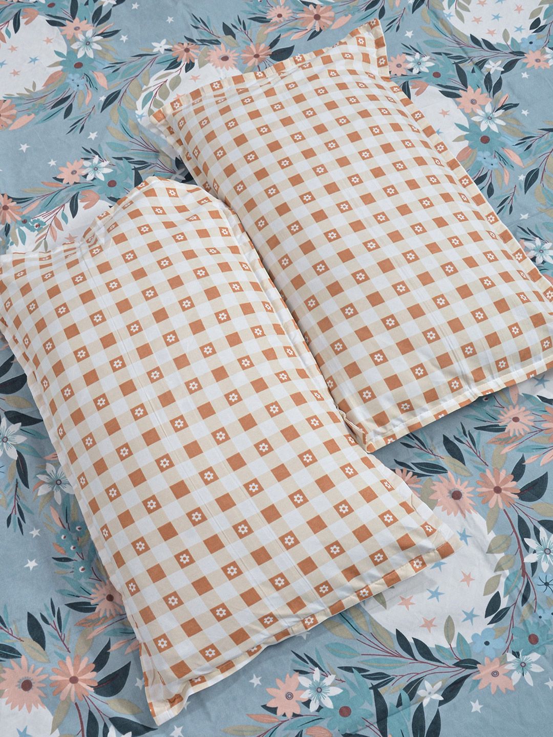 Aura Blue & White Floral Printed Set Cadar King 300 TC 2.5 x 2.25 m