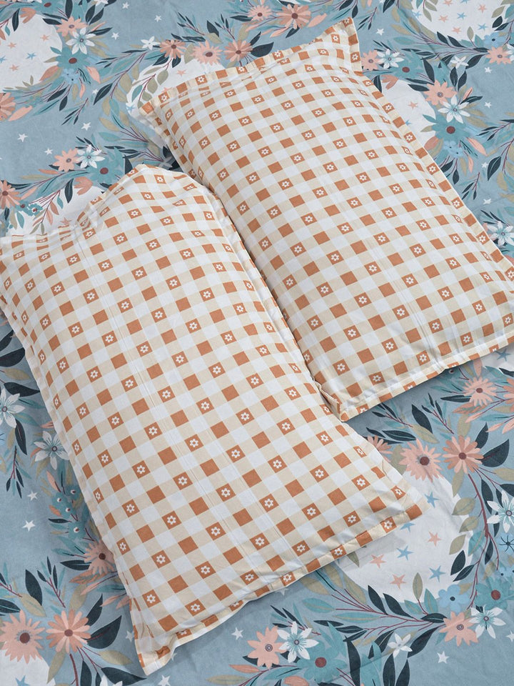 Aura Blue & White Floral Printed Set Cadar King 300 TC 2.5 x 2.25 m