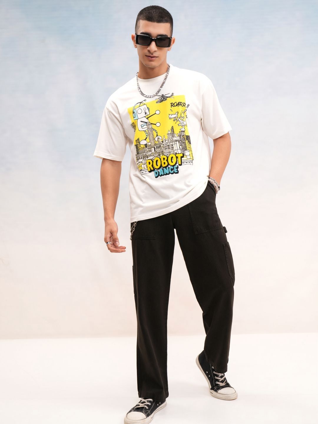 HIGHLANDER Men Graphic Printed Round Neck Cotton Relaxed Fit T-shirt