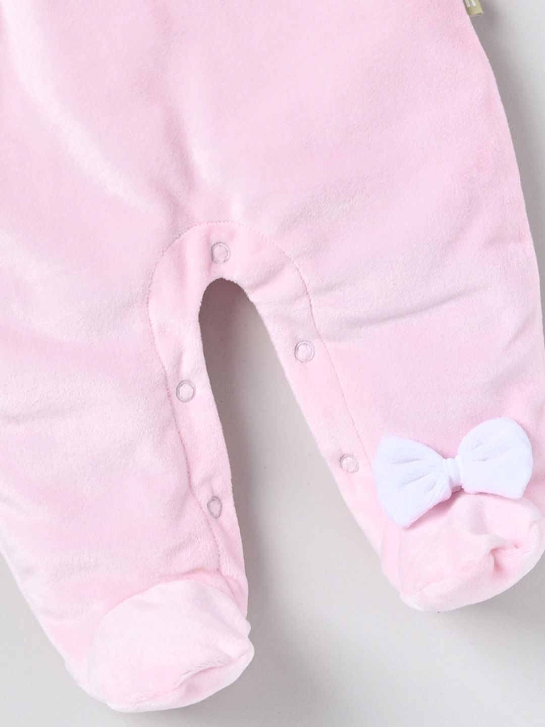 Moms Love Infant Girls Cotton Velvet Finish Lace Detail Sleepsuit with Beanie Cap