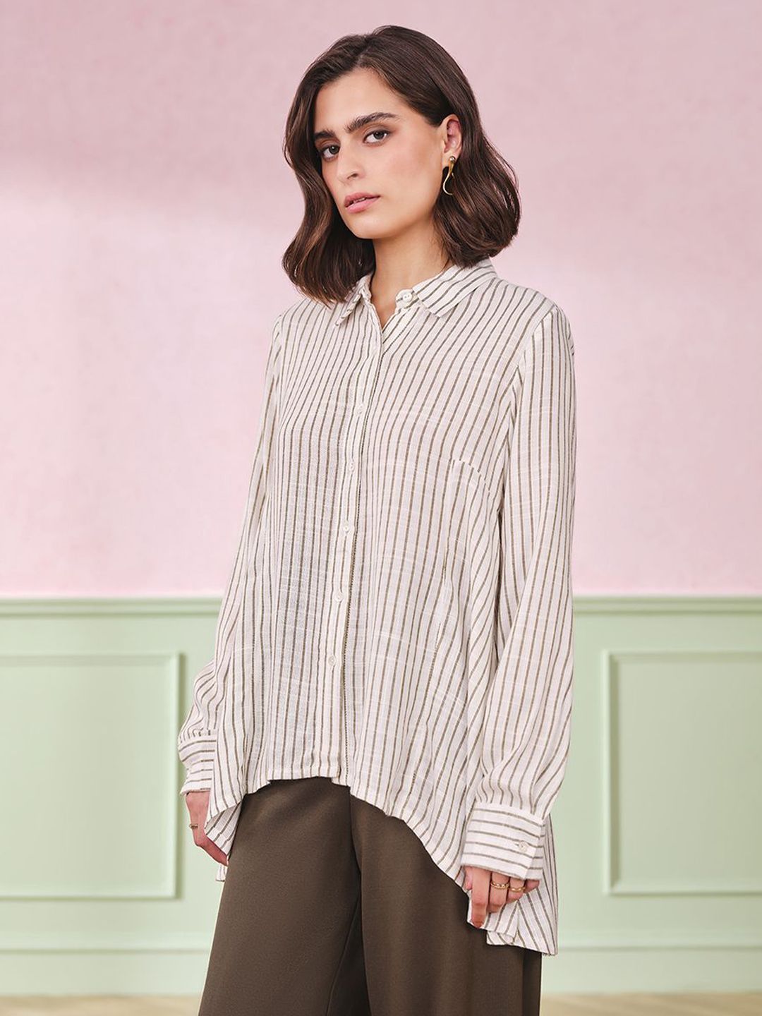 AND Women Striped Cotton Shirt Top
