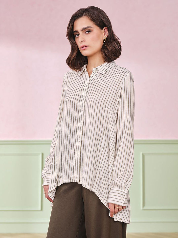 AND Women Striped Cotton Shirt Top