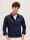 THE BEAR HOUSE Men Spread Collar Solid Cotton Casual Shirt