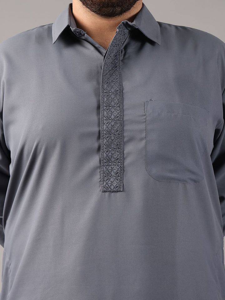 SOJANYA PLUS Plus Size Lelaki Baju Kolar Benang Bekerja Lurus Kurta Dengan Salwar