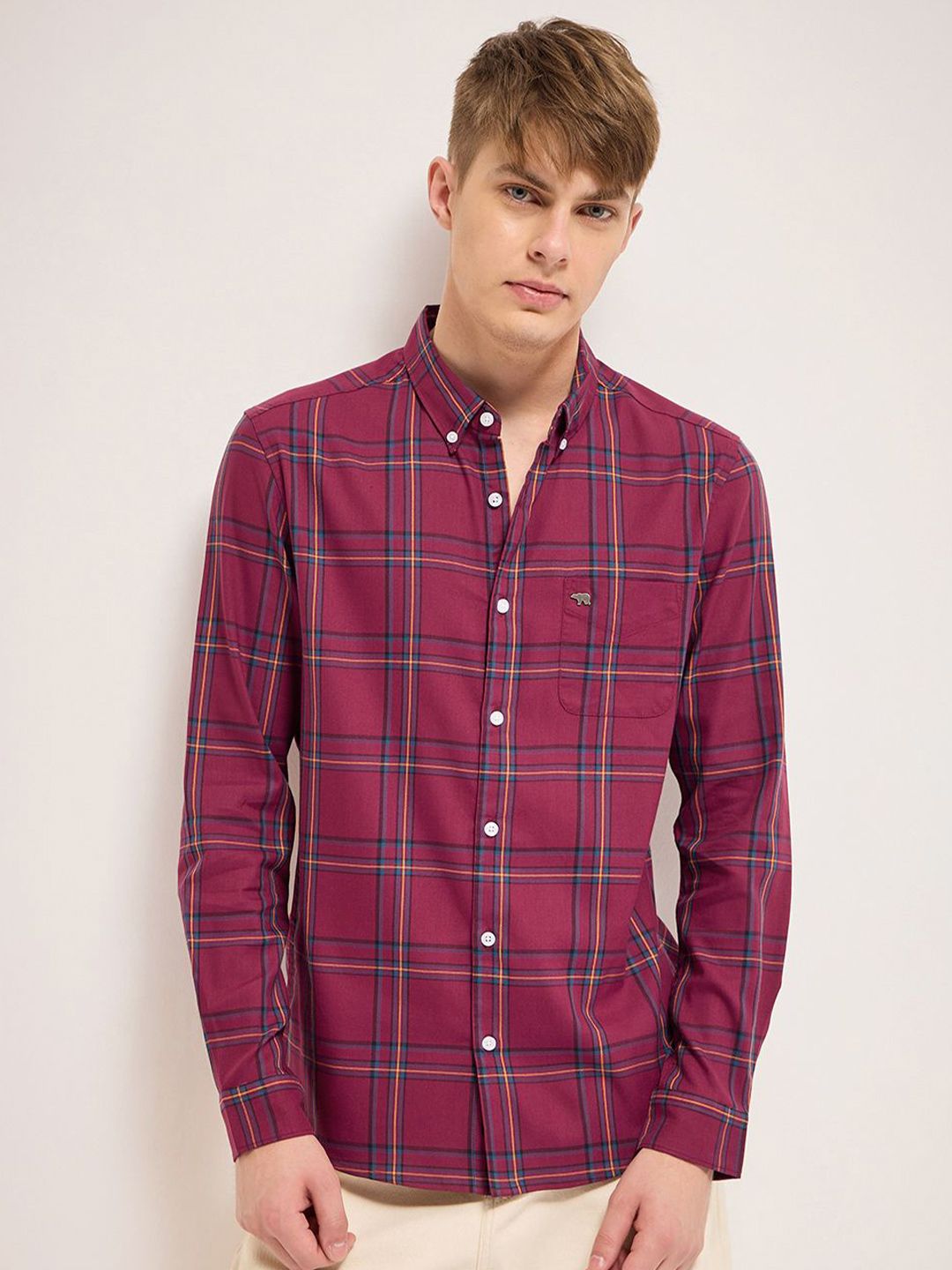 THE BEAR HOUSE Men Cotton Checked Slim Fit Casual Shirt
