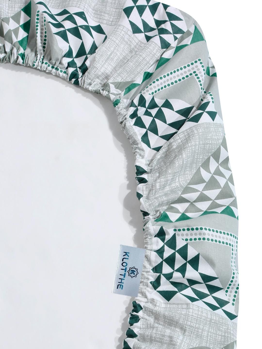 KLOTTHE Green Geometric Cotton Single Bedsheets