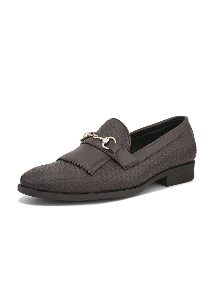 House of Pataudi Men Textured Slip-On Formal Loafers