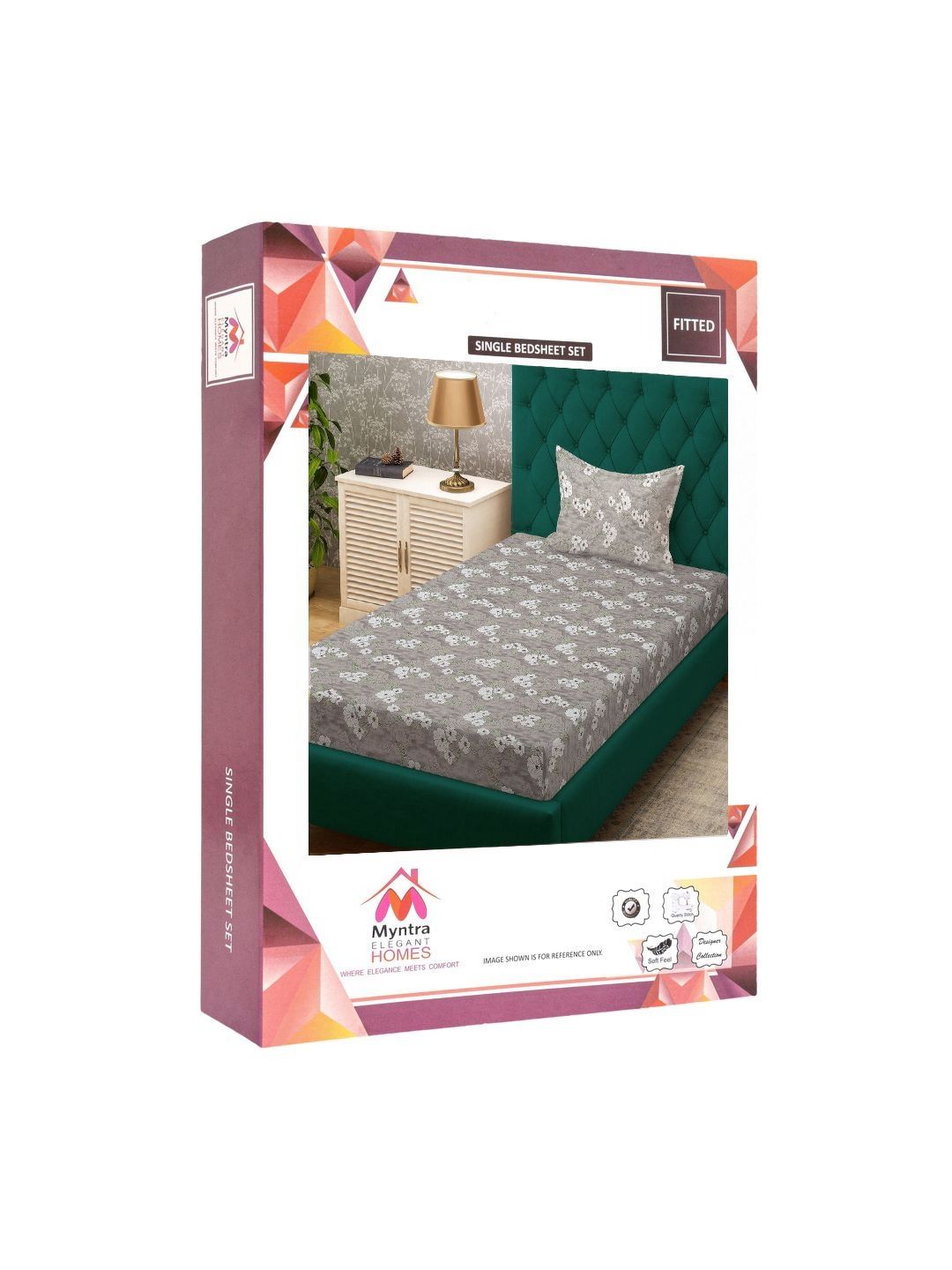Myntra Elegant Homes Grey & White Floral 400 TC Single Bedsheet with 1 Pillow Covers